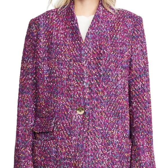 VERONICA BEARD Crispin Coat, Purple Multi Metallic Boucle Fabric, Size 8 - Picture 8 of 9